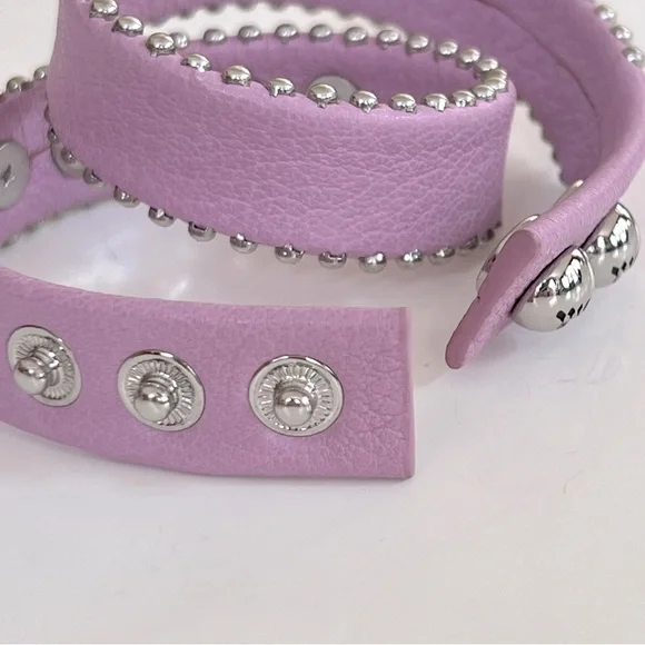 NWT Juicy Couture Lilac Leather Double Wrap Pyramid Stud Bracelet - Picture 7 of 10